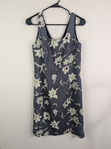 Tommy Bahama Kleid Damen Large Grau 100% Seide Blumen Ärmellos Strand Freizeit