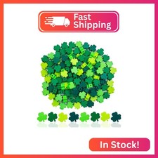 100Pcs St. Patrick's Day Shamrocks Handmade Polymer Clay Beads, Luck Clover Prin