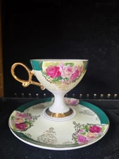 Vintage Shafford Japan Bone China Pedestal Iridescent Teacup and Saucer