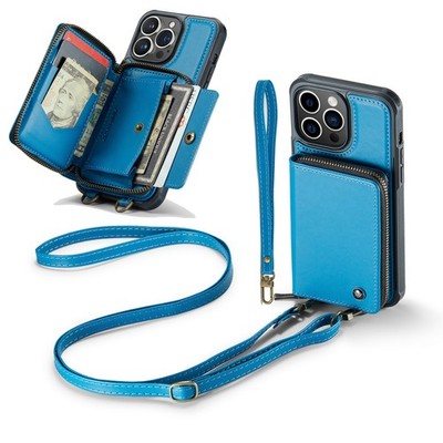 RFID Blocking Wallet Crossbody Strap Leather Case For iPhone 17 16 15 14 13 Pro