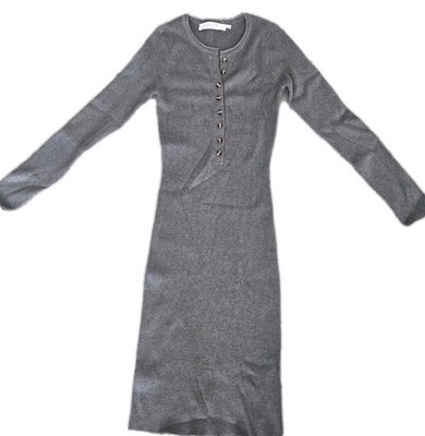 ASTR The Label Bodycon Ribbed Stretch Long Sleeve Button Up Gray Midi Dress  Sz S | eBay