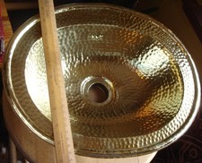 Moroccan hand DEEP hammered BRASS shallow OVAL sink wash basin   W33 x 28 cm