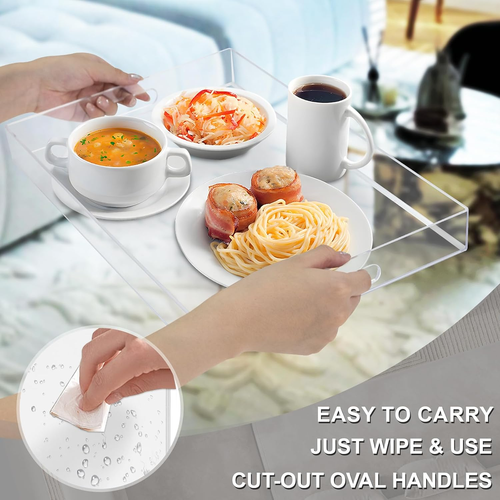 Clear Serving Tray with Handles, Plastic Clear Tray, Rectangle Decorative Tray f - Picture 3 of 12