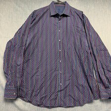 Bugatchi Uomo Men's Dress Shirt Size XXL Classic Fit Blue Rainbow Stripe Cotton