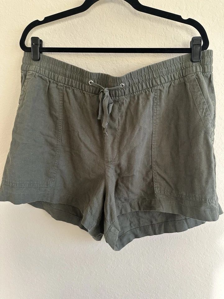 Pantalones Cortos Vintage Gap XL Verde Utilitario Cordón Cintura Mezcla de Lino Foto 2 de 4