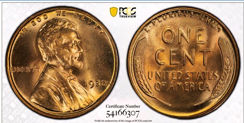 💎 1930 P Lincoln Wheat Cent 💎 Gem Red 💎 PCGS MS66RD Gold Shield 🛡 - SLB-30