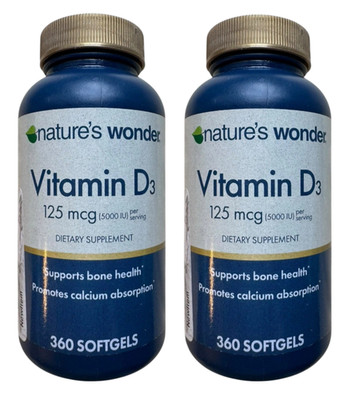 720 Vitamin D3 Softgels (5000IU) 125 mcg (2x 360 Count) - Ex: 4/27