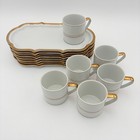 Mottahedeh Gold Trim Appetizer / Tea Party Snack Plate & Cup Sets - 14 pieces