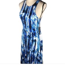 Felicity & Coco Kaley Dress Blue Tank Top Tie Dye Maxi Keyhole Back Womens SM