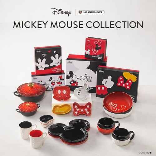 Le Creuset Disney Mickey Mouse Tableware Set of 3 Cherry Red Stoneware Japan New - Picture 7 of 7
