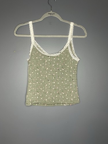 H&M Divided Lace Trim Cami Tank Top M Sage Green Dainty Floral Coquette Cropped - Picture 10 of 10