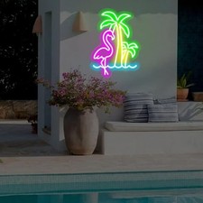 Waterproof Flamingo Palm Tree Neon Sign Outdoor Summer Pool Christmas Decor