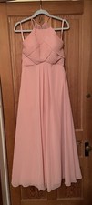 Azazie Peach Chiffon High Neck Halter Formal Bridesmaid Dress Size 6