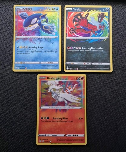 Amazing Rare Reshiram 017/072 Kyogre 021/072 & Yveltal 046/072 Shining Fates Set - Picture 1 of 2