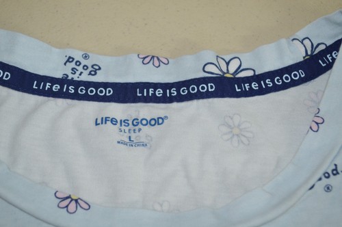 Life Is Good Daisy Floral Nightgown Womens Large Gray Stripe Blue - Picture 5 of 6