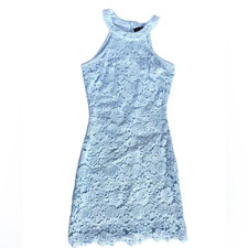 Lulu’s Light Blue Women's Sleeveless Floral Lace Mini Dress Cute Feminine Soft