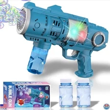 Kids Bubble Blaster Gun with 2 Refill Bottles, 20 Holes, LED Lights, Outdoor Fun