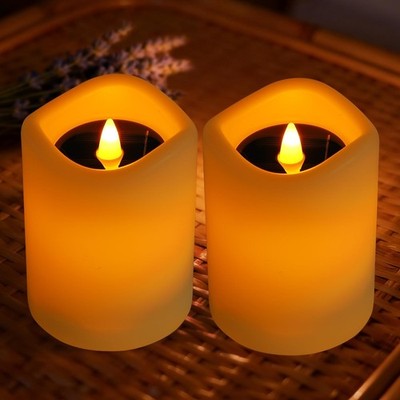 Solar Candles Outdoor Waterproof, 2Pcs, Solar Powered Flameless Candles, Flic...