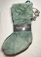 MARTHA STEWART HOME STOCKINGS (3) GREENS FAUX FUR 22 INCHES JINGLE BELLS NWT
