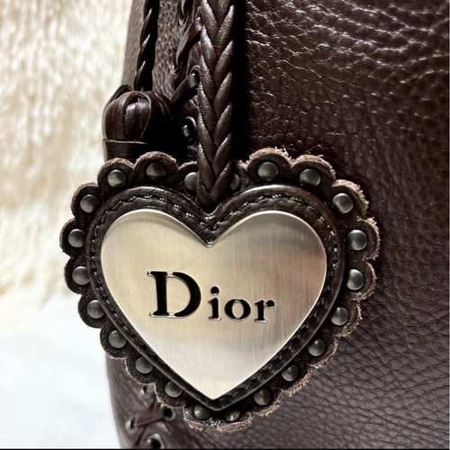 Dior Shoulder Bag Black Silver Leather Heart Vintage Authentic 93145 - Picture 13 of 16