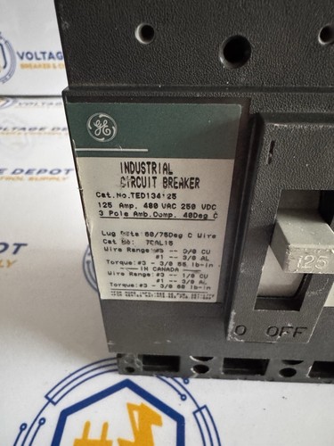 GE TED134125 125A 480V 14kA 3P TED Circuit Breaker (TESTED) - Wrnty - Picture 2 of 6