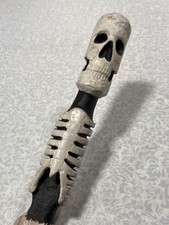 Wooden Hand Carved Skeleton Walking Stick Halloween Skull Painted 3  36  White