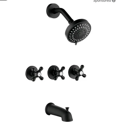 DEAL BEIYI 3 Handle Shower Faucet Set w/ Tub Spout Matte Black Tub& Shower Trim 
