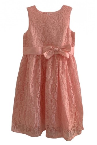ATUN Girls Dress Pink 8 Special Occasion Lace Front Bow Lined Zipper Knee Length - Picture 7 of 12