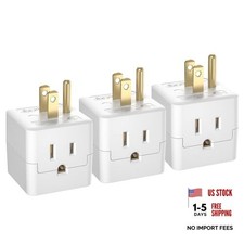 ETL Listed 3-Pack 3 Outlet Wall Adapter, Grounded 3-Prong Cube Tap White