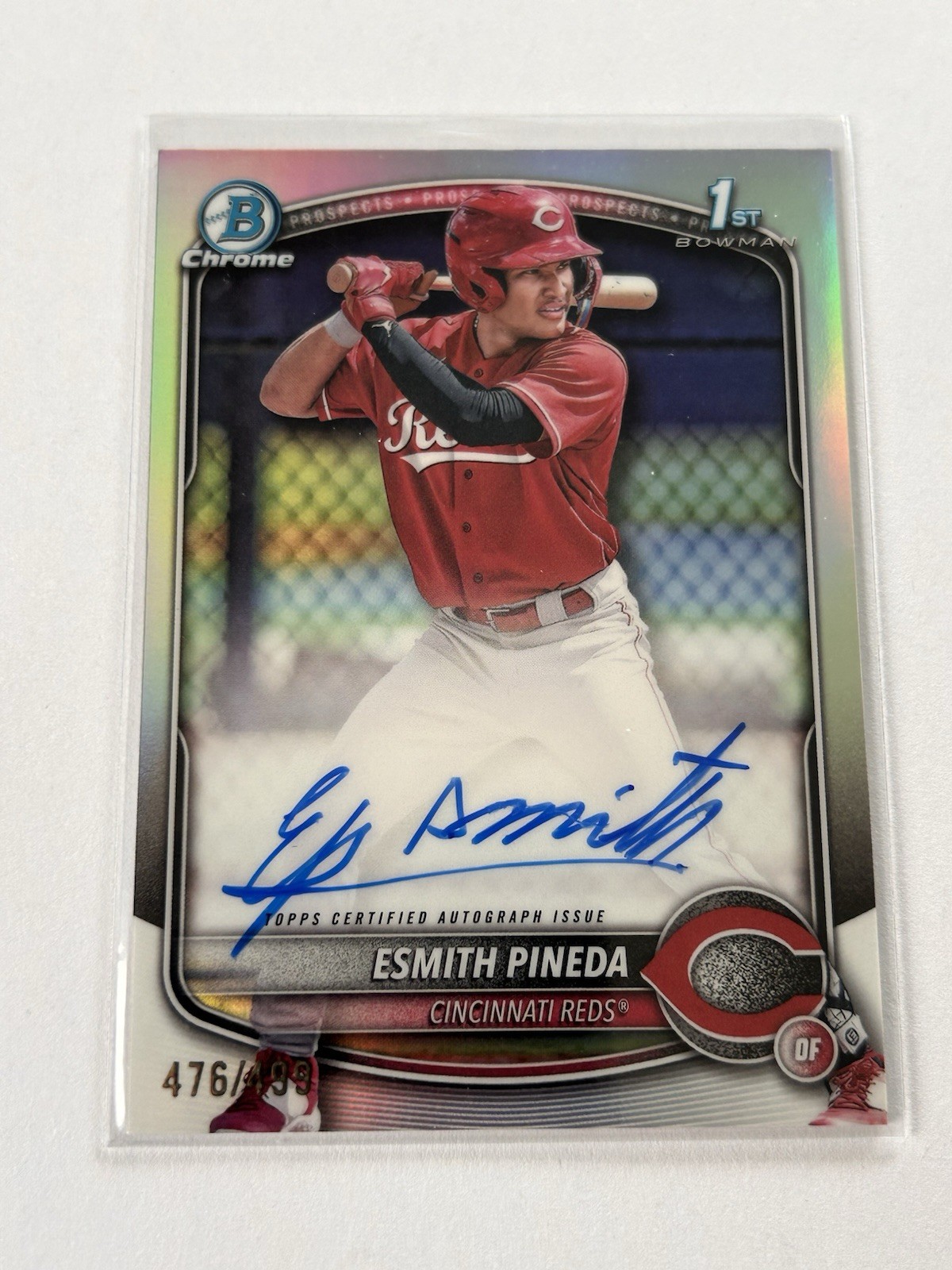 Esmith Pineda Chrome 2025 Bowman Auto Refractor 1st #/499 Reds