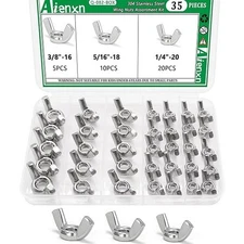 35PCS SAE Wing Nuts Assortment Kit, 304 Stainless Steel, Sizes 1/4"-20 to 3/8"-1
