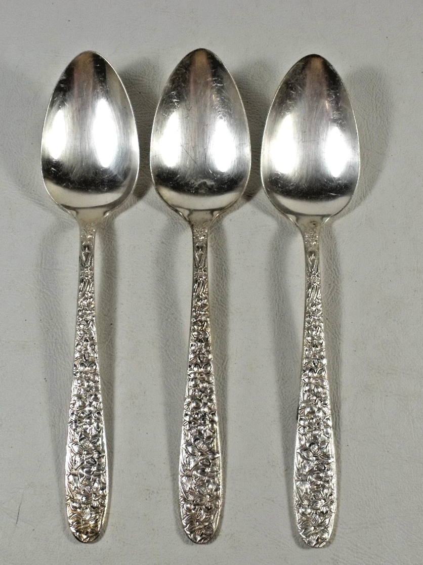 National Silverplate Flatware NARCISSUS 3 SOLID SERVING SPOONS Decorated Back