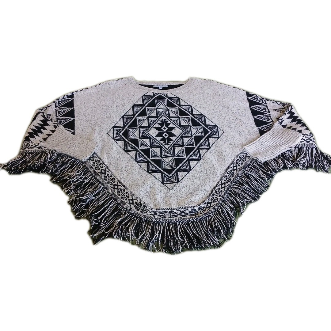 Olivia Sky Poncho Sweater Sz 2X Gray/Black Cuff S… - image 1