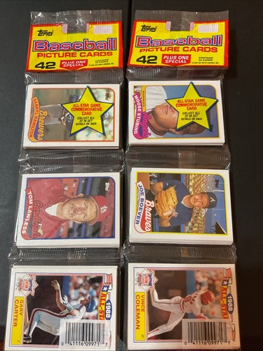 2 1989 TOPPS BASEBALL SEALED HANGER/ RACK PACKS-GARY CARTER/VINCE COLEMAN/SNOW - Picture 1 of 13