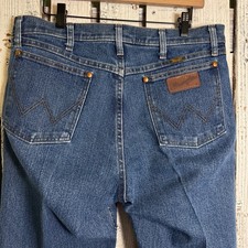 Wrangler Mens Jeans 35x32 Blue Dark Wash Stretch Retro Stye Western Rodeo Work