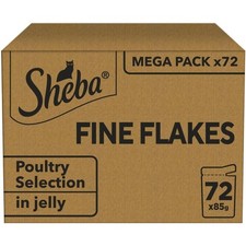 72 x 85g Sheba Fine Flakes Adult Wet Cat Food Pouches Poultry Collection in Jell 6.13 per kilo