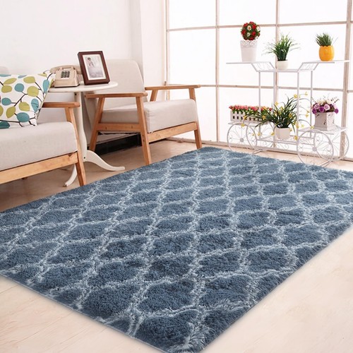 Luxury Geometric Blue Plaid Area Rug 5x7 Feet, Ultra Soft Blue Rugs for Livin...