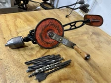 Vintage Goodell Pratt 2 speed Hand Breast Drill & 8 Bits, Very Good, Shop Ready!
