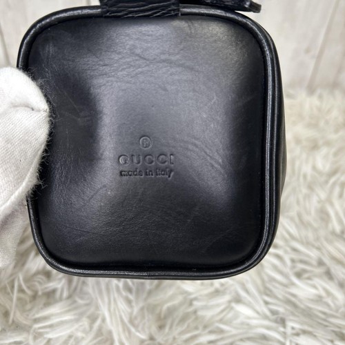 GUCCI Pouch Leather Black Embossed Logo Second Bag Clutch Bag Authentic - Picture 6 of 17
