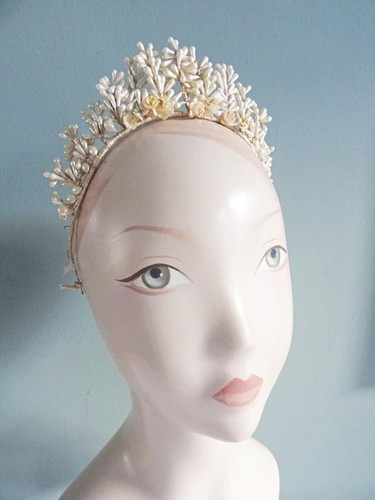 Vintage Wedding Headdress 1930s Crown Tiara Wax Blossom Flowers Bride Bridal 30s - Picture 6 of 22