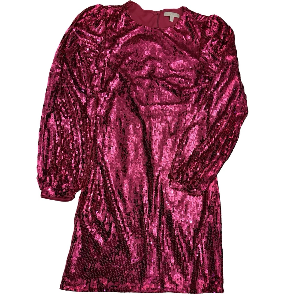 Mini Vestido Flying Tomato Rosa Caliente Lentejuelas Manga Larga M Manga Abullonada Fiesta Vacaciones Foto 2 de 4