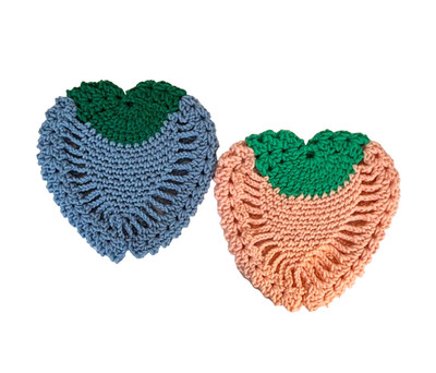 2 VTG Crocheted Fruit Potholders Handmade Pair Berry Peach Kitsch Kitchen 7.75''