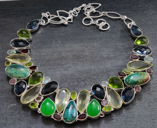 Natürliche Chrysokoll, Chalcedon, Iolith, Multi Stein Modeschmuck Halskette 1... - Bild 17 von 23