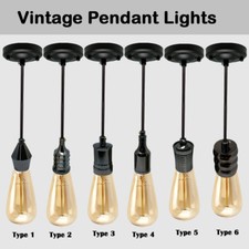 Vintage Industrial E27 Ceiling Lamp Fitting Fabric Pendant Light Black RetroLamp