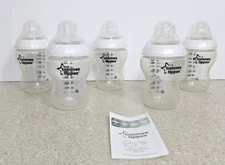 Tommee Tippee Baby Bottle Closer To Nature Slow Flow 9oz 0+M -- 5 Bottles No Box