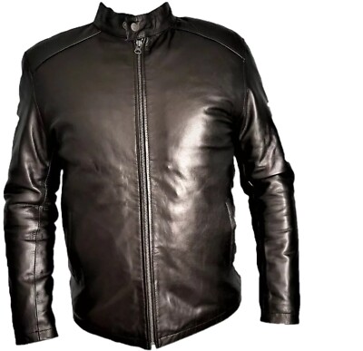Men's Black Lambskin Napa Leather Jacket Genuine Leather Motorcycle Biker Jacket