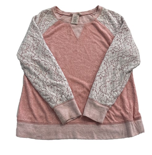 Philosophy Womens Pink Sweatshirt with lace sleeves Large preowned (some pilling