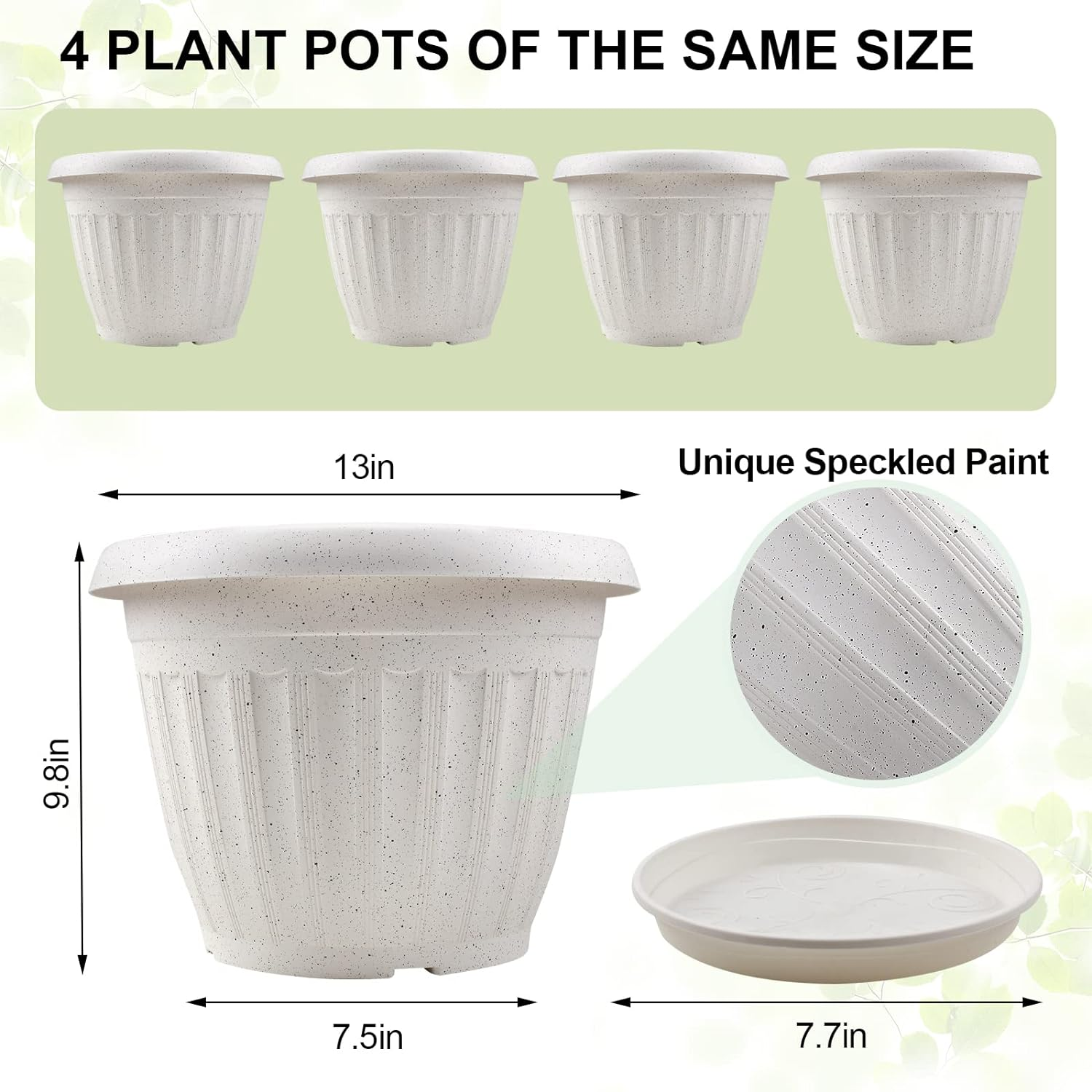 Plastic Flower Pots Planters for Indoor Plants, 4 Pack 13 Inch White