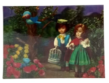 Garden Stroll Blue Bird Lenticular Postcard 3D Card Toppan Japan Novelty UNP