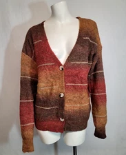 Davi & Dani Size M Wool Blend Striped Button Down Cardigan